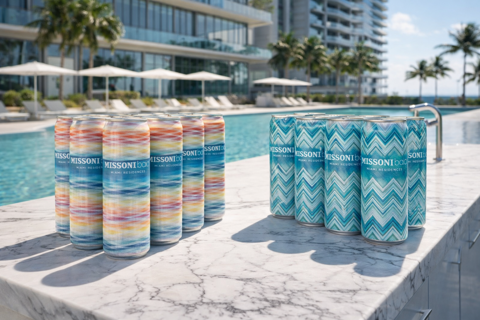Custom branded water cans for hotels and hospitality — Missoni x Cooler Water